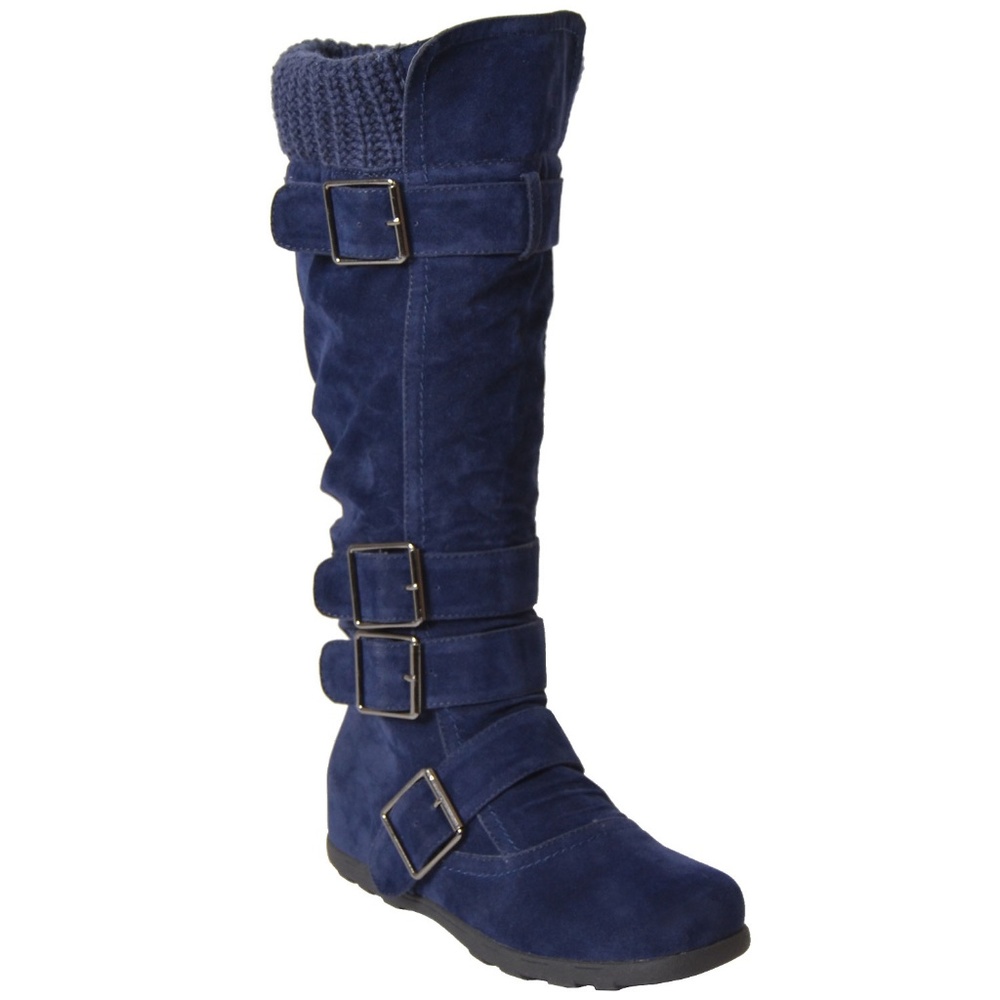 BLUE STRAPPY KNEE HIGH BOOT